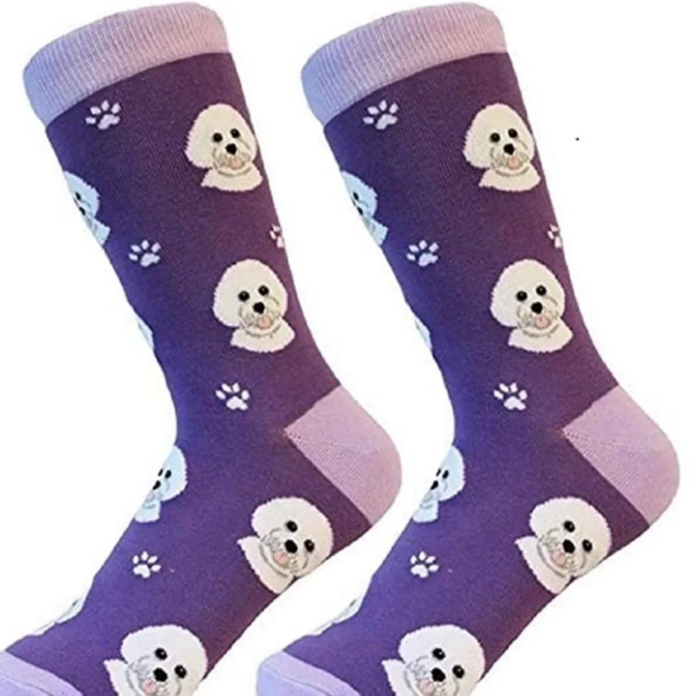 Sock Daddy NWT 2 pair Bichon Frise unisex socks purple and white